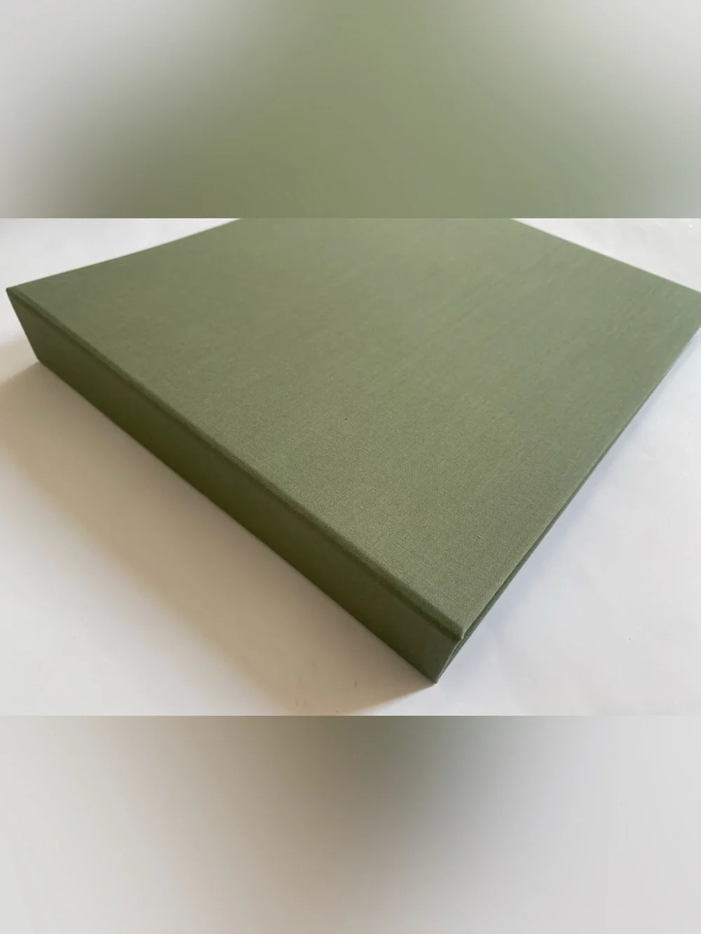 Olive Green Cloth Covered Scrapbook Album and Box, New 8”x8” Pages